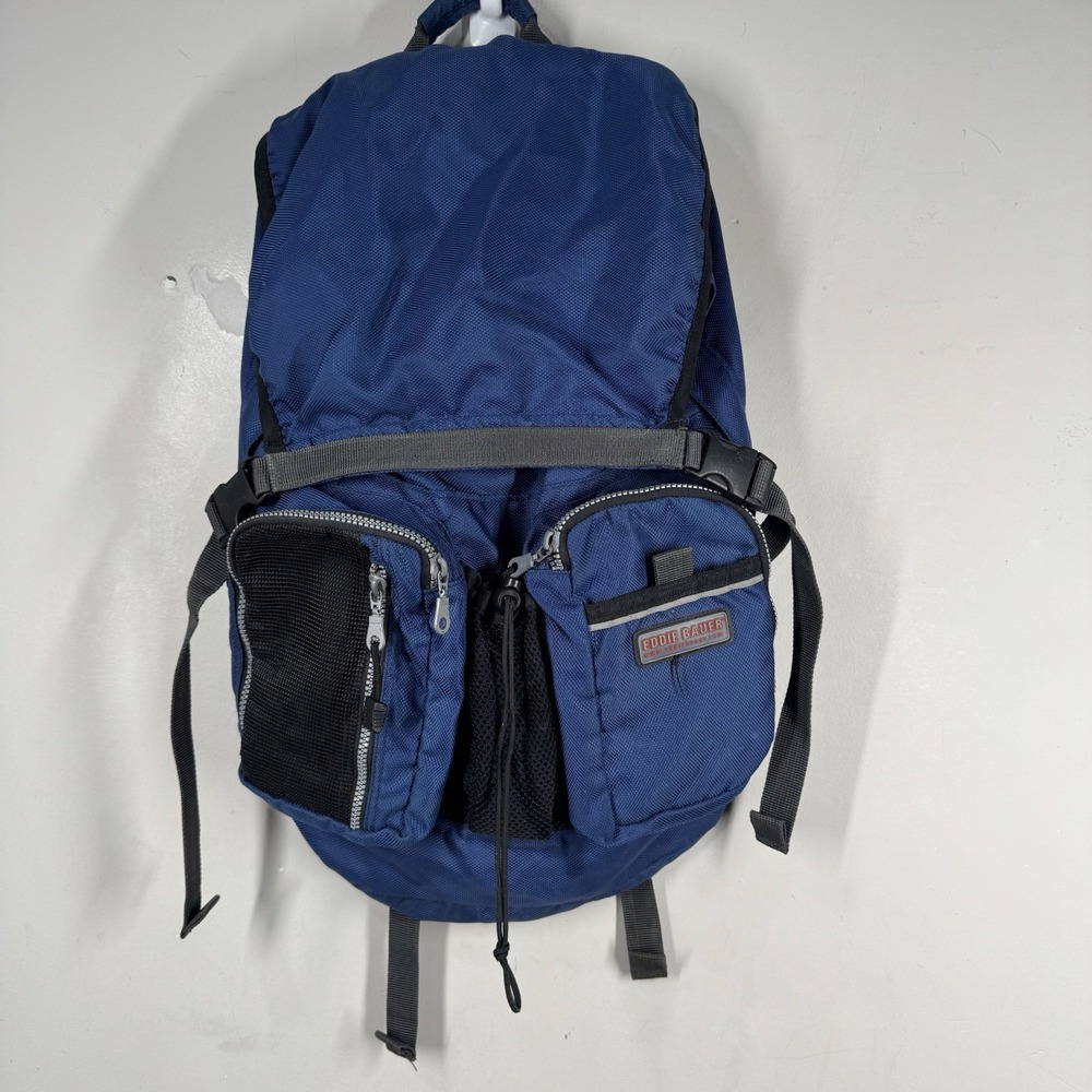 Eddie Bauer Vtg Y2K Blue Nylon Rucksack Camping Outdoor Hiking Backpack 17"x14"